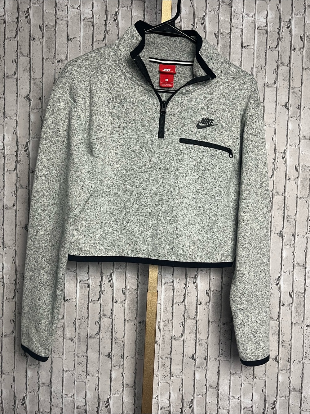 Nike Summit Tech Fleece Cropped 1/4 Zip Pullover Heather Gray Black Trim Small